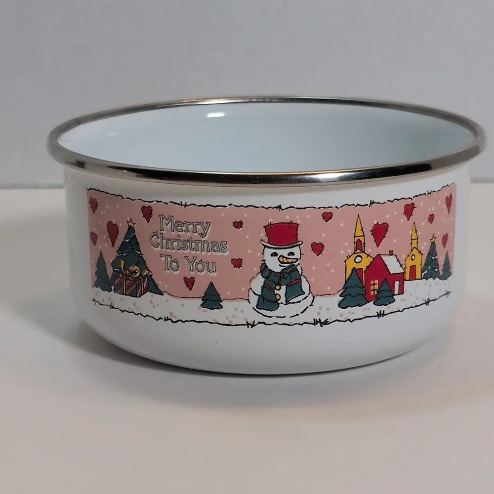 Vintage Christmas Enamel Nesting Storage Bowls - Set Of - 5 Great Condition - Picture 8 of 10
